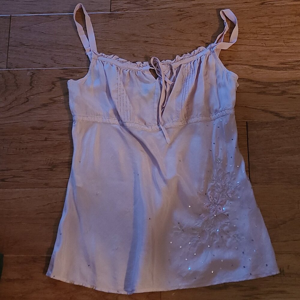 Pure silk y2k coquette baby pink camisole beaded floral